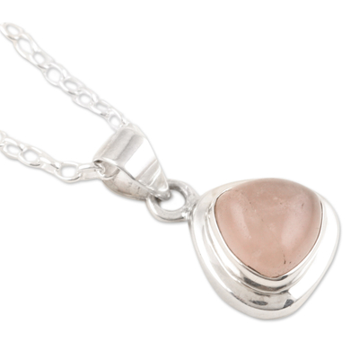 Rose quartz pendant necklace, 'Love Realm' - Polished Sterling Silver Pendant Necklace with Rose Quartz