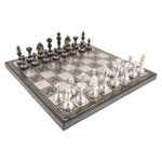 Brass chess set, 'Rewari's Challenge' - Traditional Brass Chess Set with Wooden Red Storage Box