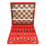 Brass chess set, 'Rewari's Challenge' - Traditional Brass Chess Set with Wooden Red Storage Box