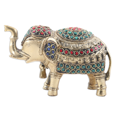 Perlenbesetzte Messingskulptur - Handgefertigte Perlenmessingskulptur eines traditionellen Elefanten