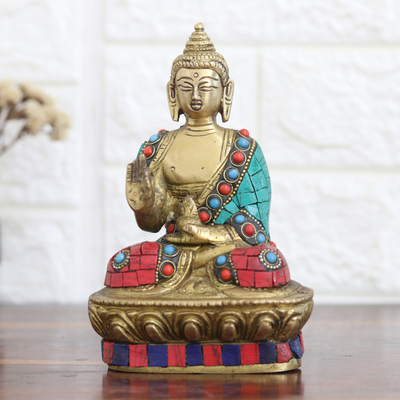 Escultura de latón con cuentas, (pequeña) - Escultura de Buda de latón con cuentas hecha a mano (pequeña)