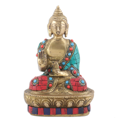 Beaded brass sculpture, 'Spiritual Wealth' (small) - Handcrafted Beaded Brass Sculpture of Buddha (Small)