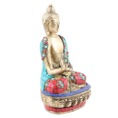 Escultura de latón con cuentas, (mediana) - Escultura de Buda de latón con cuentas hecha a mano (mediana)