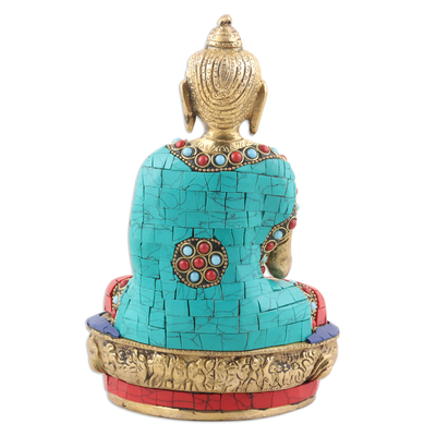 Escultura de latón con cuentas, (mediana) - Escultura de Buda de latón con cuentas hecha a mano (mediana)