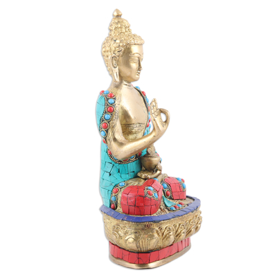 Beaded brass sculpture, 'Spiritual Wealth' (large) - Handcrafted Beaded Brass Sculpture of Buddha (Large)