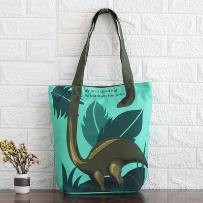 Bolsa de algodón - Bolso Tote de Algodón con Motivo de Dinosaurios Estampado en Verde