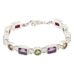 Multi-gemstone link bracelet, 'United Gems' - 14-Carat Faceted Multi-Gemstone Link Bracelet from India