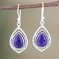 Lapis lazuli dangle earrings, 'Royal Soul' - Sterling Silver Dangle Earrings with Lapiz Lazuli Cabochons