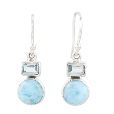 Blue topaz and larimar dangle earrings, 'Serene Alliance' - Blue Topaz and Larimar Dangle Earrings Crafted India