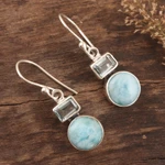 Blue topaz and larimar dangle earrings, 'Serene Alliance' - Blue Topaz and Larimar Dangle Earrings Crafted India