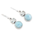 Blue topaz and larimar dangle earrings, 'Serene Alliance' - Blue Topaz and Larimar Dangle Earrings Crafted India