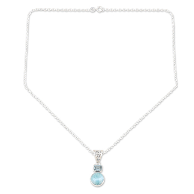 Blue topaz and larimar pendant necklace, 'Serene Alliance' - Blue Topaz and Larimar Pendant Necklace Crafted India