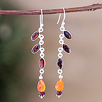 Garnet and carnelian dangle earrings, 'Intense Dazzle' - Polished Dangle Earrings with Garnet and Carnelian Stones
