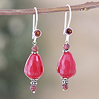 Garnet and agate beaded dangle earrings, 'Intense Beauty' - Polished Beaded Dangle Earrings with Garnet and Agate Gems