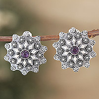 Pendientes colgantes de amatista, 'Primaveral Wisdom' - Pendientes colgantes de plata esterlina en forma de estrella con gemas de amatista