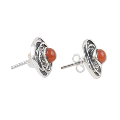 Carnelian button earrings, 'Flourishing Confidence' - Floral-Inspired Button Earrings with Natural Carnelian Gems