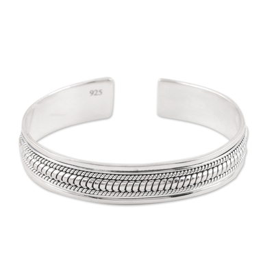 Sterling silver cuff bracelet, 'Glorious Beauty' - Traditional Sterling Silver Cuff Bracelet Crafted in India