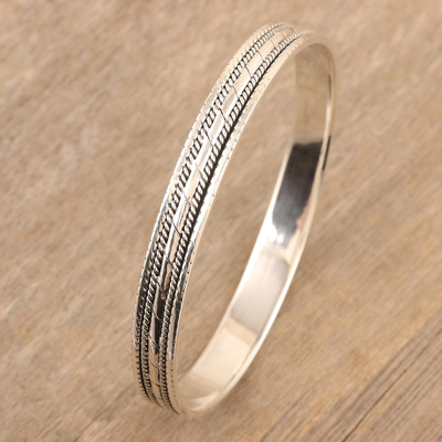 Sterling silver bangle bracelet, 'Glorious Grace' - Traditional Sterling Silver Bangle Bracelet Crafted in India
