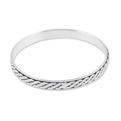 Sterling silver bangle bracelet, 'Majestic Paths' - Polished Sterling Silver Bangle Bracelet Crafted in India