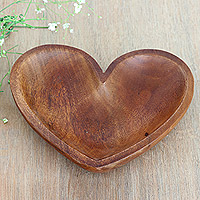 Wood decorative bowl, ‘Tender Emotion’ - Heart-Shaped Mango Wood Decorative Bowl from India