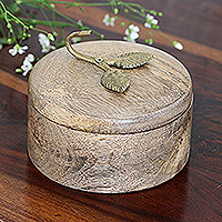 Wood decorative box, ‘Forest Glory’ - Handcrafted Leaf-Themed Mango Wood Decorative Box