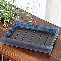 Wood tray, ‘Forest Vanguard’ - Handcrafted Polished Geometric Mango Wood Tray from India