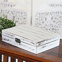 Wood jewellery box, ‘Forest Memories’ - Handcrafted White and Brown Mango Wood jewellery Box