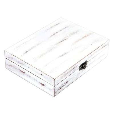 Wood jewelry box, ‘Forest Memories’ - Handcrafted White and Brown Mango Wood Jewelry Box