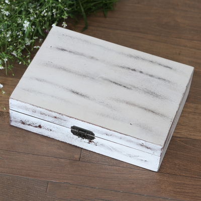 Wood jewelry box, ‘Forest Memories’ - Handcrafted White and Brown Mango Wood Jewelry Box