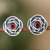 Garnet button earrings, 'Flourishing Perseverance' - Floral-Inspired Button Earrings with Natural Garnet Gems