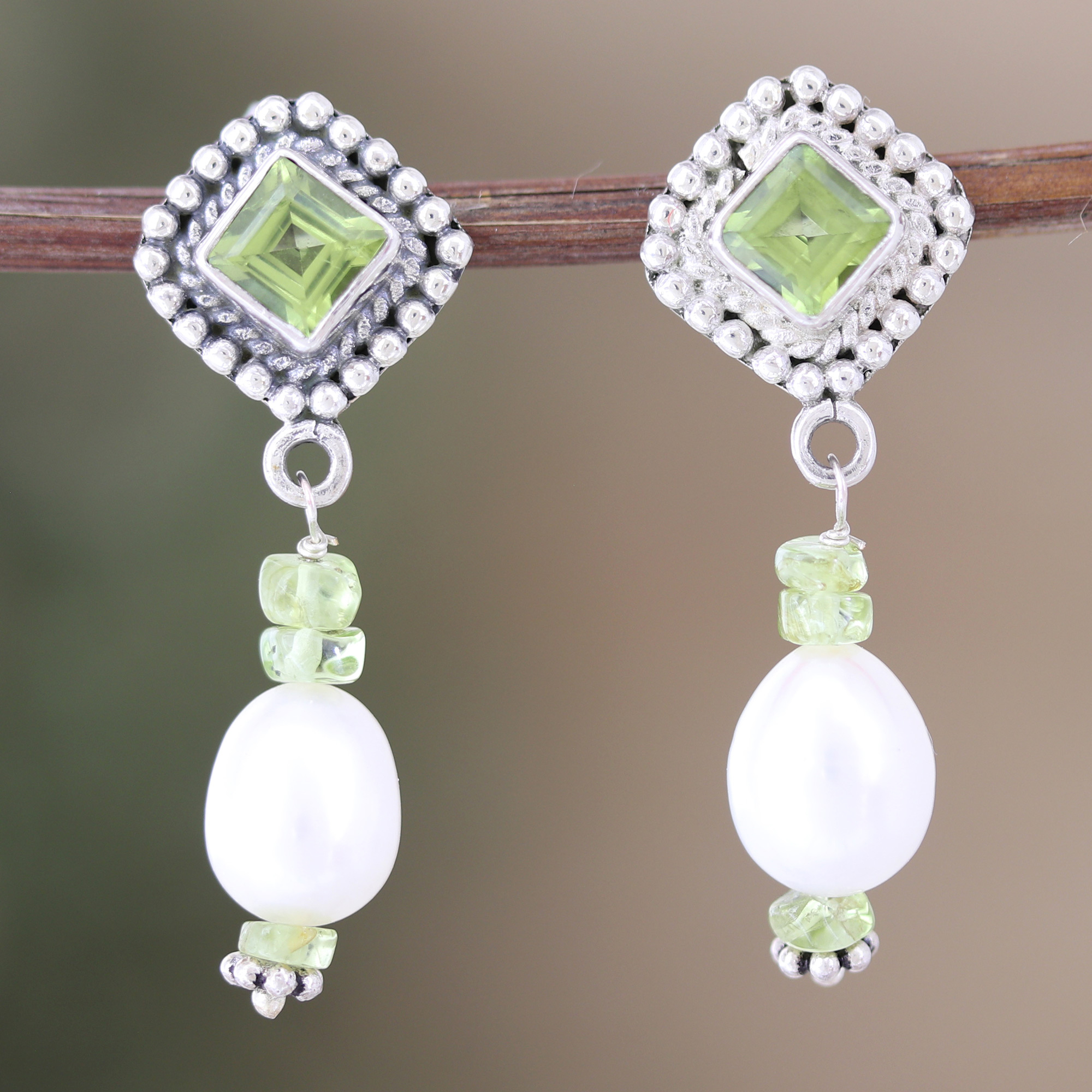 Pearl and deals peridot earrings