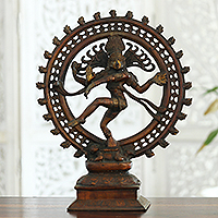Brass sculpture, 'Divine Dance' - Antiqued Finished Brass Sculpture of the Nataraja Dance