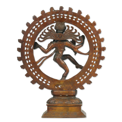 Messing-Skulptur, 'Göttlicher Tanz' - Antikisierte Messing-Skulptur des Nataraja-Tanzes