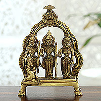 Brass sculpture, 'Ram Darbar' - Antiqued Finished Brass Sculpture of Rama's Sacred Court