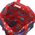Denim-Einkaufstasche - Bestickte Denim-Einkaufstasche mit bunten Pompons und Perlen