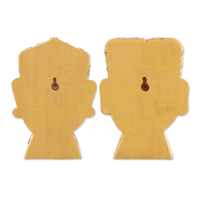 Wood sculptures, 'Couple from Rajasthan I' (set of 2) - Set of 2 Classic Hand-Painted Kadam Wood Sculptures