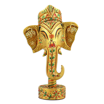 Wood sculpture, 'Supreme Ganesha' - Handcrafted Kadam Wood Ganesha Sculpture in Golden Hues