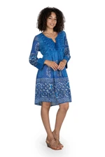 Embroidered cotton A-line dress, 'Heavenly Blue' - Embroidered Blue Cotton Easy-Fit A-Line Dress from India
