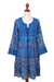 Besticktes A-Linien-Kleid aus blauer Baumwolle aus Indien