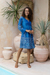 Besticktes A-Linien-Kleid aus blauer Baumwolle aus Indien