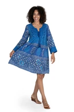 Embroidered cotton A-line dress, 'Heavenly Blue' - Embroidered Blue Cotton Easy-Fit A-Line Dress from India