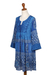 Embroidered cotton tunic dress, 'Cool Blue' - Embroidered Blue Cotton Easy-Fit A-Line Dress from India