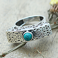 Gewölbter Ring aus Sterlingsilber, „Lagoon Enchantment“ – Traditioneller gewölbter Ring aus Sterlingsilber, hergestellt in Indien