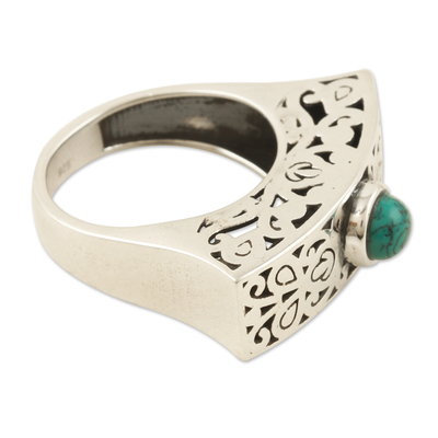 Sterling silver domed ring, 'Lagoon Enchantment' - Traditional Sterling Silver Domed Ring Crafted in India