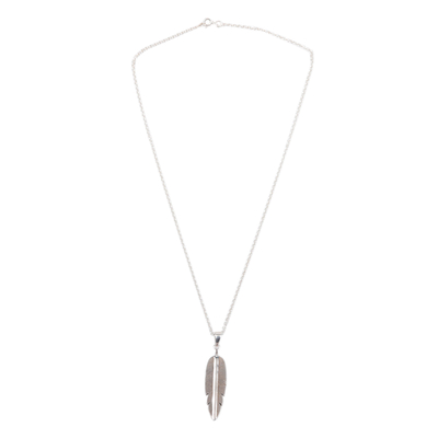 Sterling silver pendant necklace, 'Dancing Feather' - Feather-Themed Sterling Silver Pendant Necklace from India