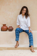 Block-printed cotton pants, 'Cyan Diamonds' - Hand-Block Printed Diamond-Themed Cyan and Blue Cotton Pants