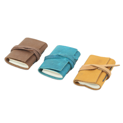 Leather mini journals, 'Little Memories' (set of 3) - Set of Three Handcrafted Colorful Leather Mini Journals