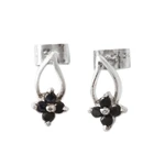 Sapphire drop earrings, 'Spring of Kindness' - Floral Sterling Silver Drop Earrings with Sapphire Stones