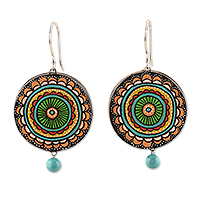 Ceramic dangle earrings, 'Jungle Mandala' - Hand-Painted Mandala-Themed Ceramic Dangle Earrings