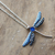 Halskette mit Anhänger aus Sterlingsilber, 'Dragonfly's Imagination'. - Bemalte Sterling-Silber-Halskette mit blauen Libellen-Anhängern